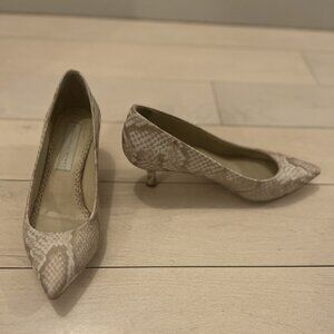 Stella McCartney Fabric Snakeskin Print Kitten Heels | Cream & Beige